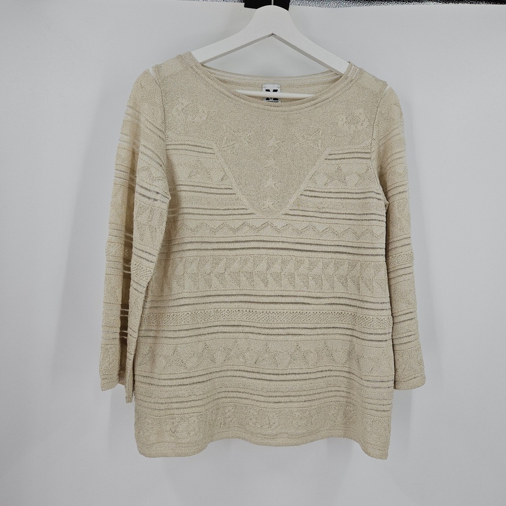 Missoni Metallic Sweater Gold Star Knit Lightweight Boat Neck 3/4 Sleeve Sz US 6